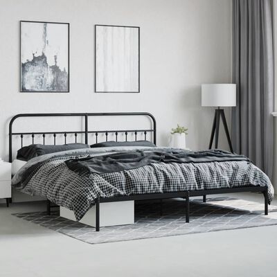 vidaXL Metal Bed Frame without Mattress with Headboard Black 76"x79.9"