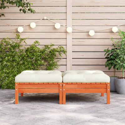 vidaXL Patio Footstools with Cushions 2 pcs Wax Brown Solid Wood Pine