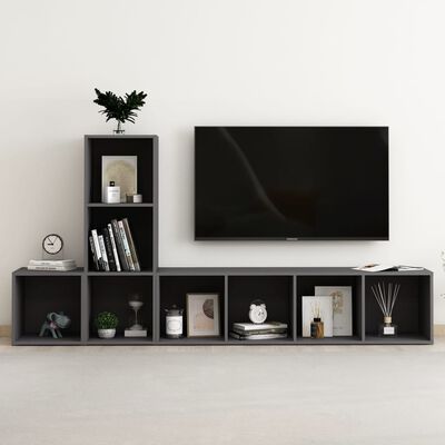 vidaXL 3 Piece TV Stand Set Gray Engineered Wood