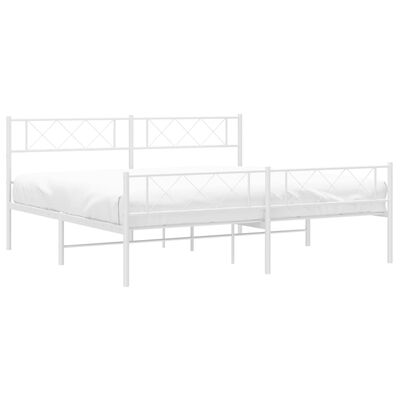 vidaXL Metal Bed Frame without Mattress with Footboard White 72"x83.9"