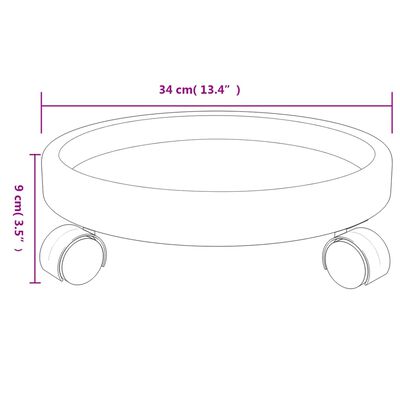 vidaXL Plant Trolleys with Wheels 2 pcs Gray Diameter 13.4" 77.2 lb