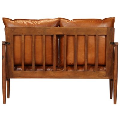 vidaXL 2-Seater Sofa Real Leather with Acacia Wood Brown