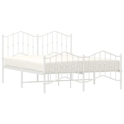 vidaXL Metal Bed Frame without Mattress with Footboard White 53.1"x74.8"