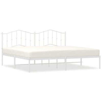 vidaXL Metal Bed Frame with Headboard White 76"x79.9" King