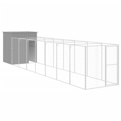 vidaXL Dog House with Run Light Gray 65"x339.8"x71.3" Galvanized Steel