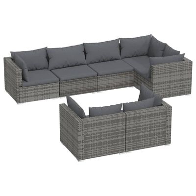 vidaXL 7 Piece Patio Lounge Set with Cushions Gray Poly Rattan