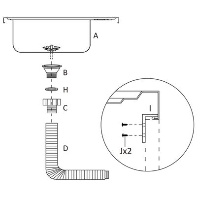 vidaXL Kitchen Sink with Drainer Set Silver 19.7"x23.6"x6.1" Stainless Steel