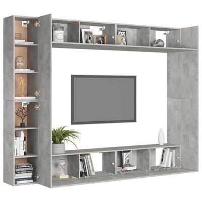 vidaXL 8 Piece TV Stand Set Concrete Gray Engineered Wood