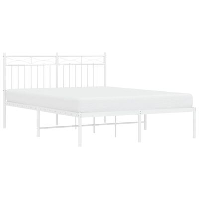 vidaXL Metal Bed Frame without Mattress with Headboard White 53.1"x74.8"