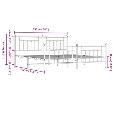 vidaXL Metal Bed Frame without Mattress with Footboard White 76"x79.9"