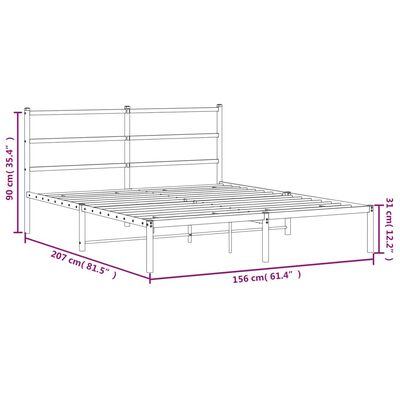 vidaXL Metal Bed Frame without Mattress with Headboard White 59.1"x78.7"