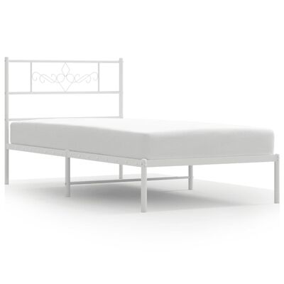 vidaXL Metal Bed Frame without Mattress with Headboard White 39.4"x74.8"