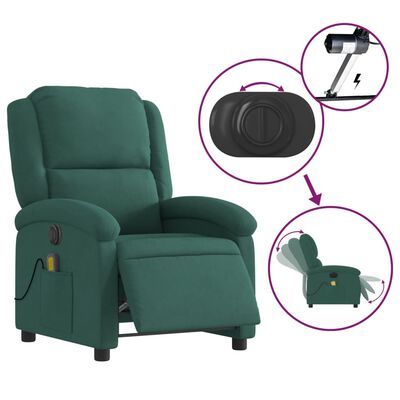 vidaXL Electric Massage Recliner Chair Dark Green Velvet