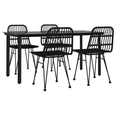 vidaXL 5 Piece Patio Dining Set Black Poly Rattan