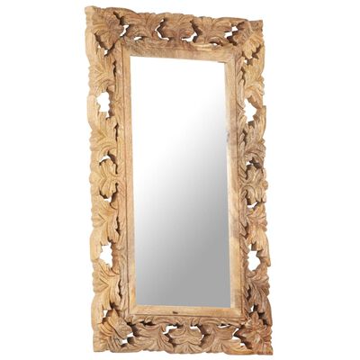 vidaXL Hand Carved Mirror Brown 31.5"x19.7" Solid Mango Wood