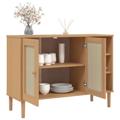 vidaXL Sideboard SENJA Rattan Look Brown 44.1"x15.7"x31.5" Solid Wood Pine