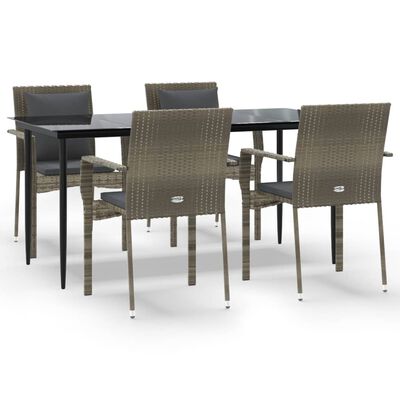 vidaXL 5 Piece Patio Dining Set with Cushions Black and Gray Poly Rattan