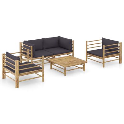 vidaXL 5 Piece Patio Lounge Set with Dark Gray Cushions Bamboo