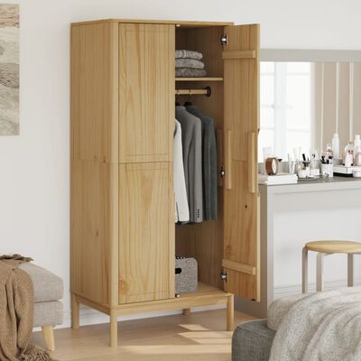 vidaXL Wardrobe FLORO Wax Brown 30.3"x20.9"x67.3" Solid Wood Pine