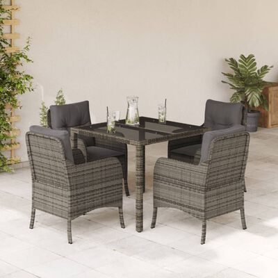 vidaXL 5 Piece Patio Dining Set with Cushions Gray Poly Rattan