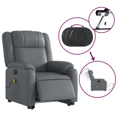 vidaXL Electric Stand up Massage Recliner Chair Gray Faux Leather