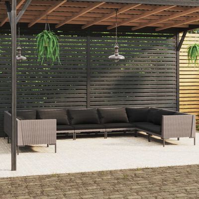 vidaXL 9 Piece Patio Lounge Set with Cushions Poly Rattan Dark Gray