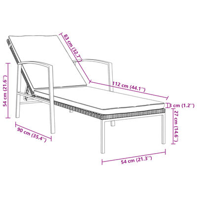 vidaXL Patio Sun Lounger with Cushion Poly Rattan Gray