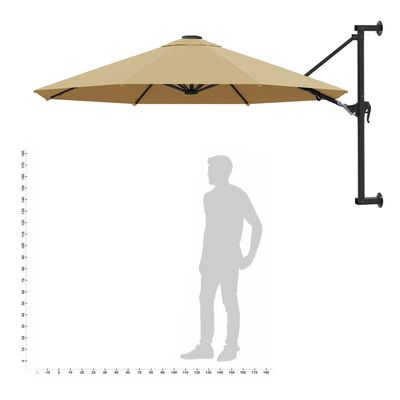 vidaXL Wall-Mounted Garden Parasol with Metal Pole 118.1" Taupe