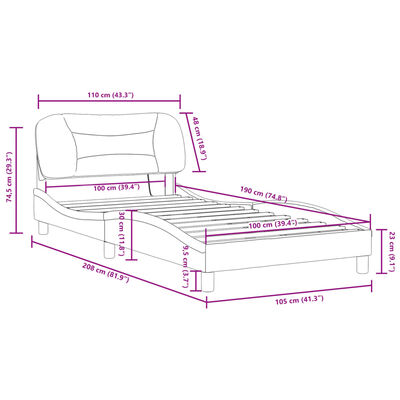 vidaXL Bed Frame with LED without Mattress Light Gray 39.4"x74.8" Fabric