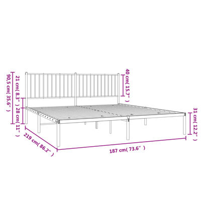 vidaXL Metal Bed Frame without Mattress with Headboard Black 72"x83.9"