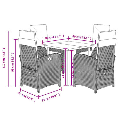 vidaXL 5 Piece Patio Dining Set with Cushions Beige Poly Rattan