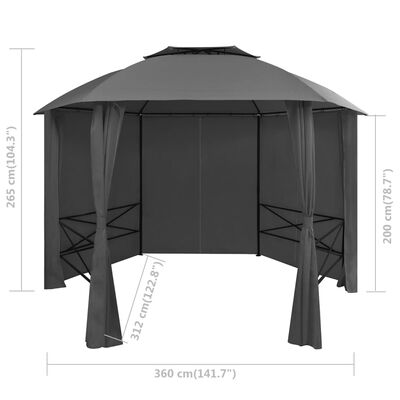 vidaXL Garden Marquee Pavilion Tent with Curtains Hexagonal 141.7"x104.3"