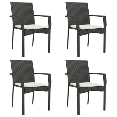 vidaXL 5 Piece Patio Dining Set with Cushions Black Poly Rattan