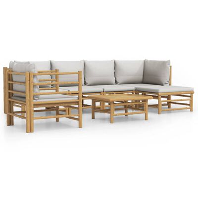 vidaXL 7 Piece Patio Lounge Set with Light Gray Cushions Bamboo