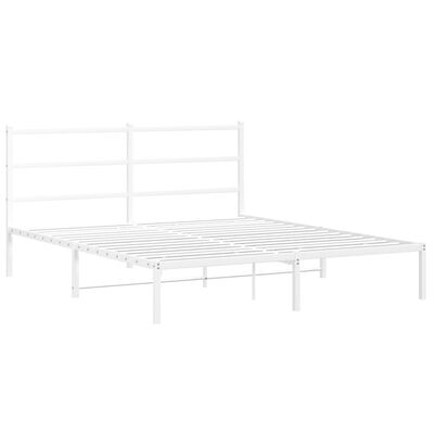 vidaXL Metal Bed Frame without Mattress with Headboard White 59.1"x78.7"