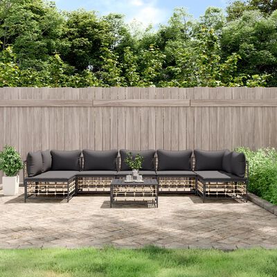 vidaXL 8 Piece Patio Lounge Set with Cushions Anthracite Poly Rattan