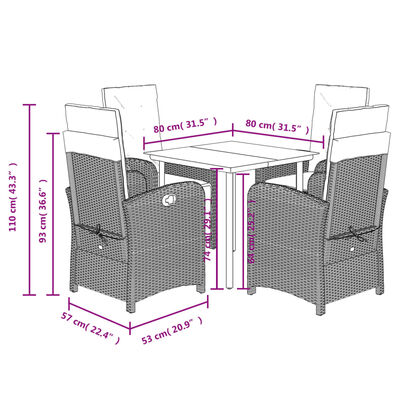 vidaXL 5 Piece Patio Dining Set with Cushions Beige Poly Rattan