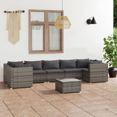 vidaXL 8 Piece Patio Lounge Set with Cushions Poly Rattan Gray