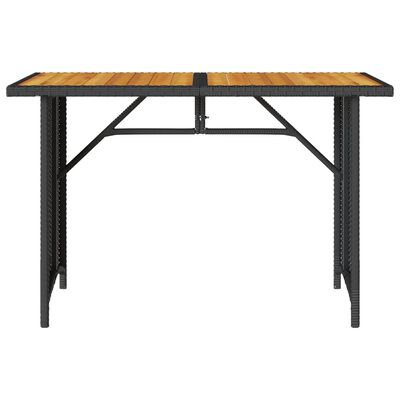 vidaXL Patio Table with Wooden Top Black 43.3"x26.8"x27.6" Poly Rattan