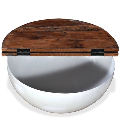 vidaXL 2 Piece Coffee Table Set Solid Reclaimed Wood White Bowl Shape