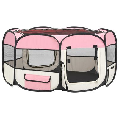 vidaXL Foldable Dog Playpen with Carrying Bag Pink 57.1"x57.1"x24"