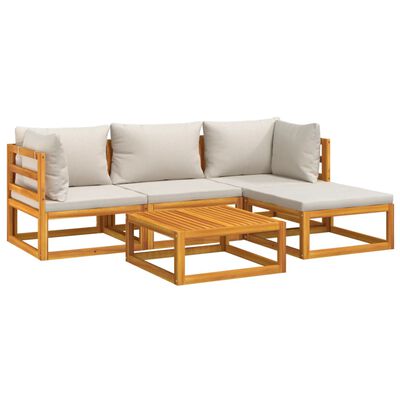 vidaXL 5 Piece Patio Lounge Set with Light Gray Cushions Solid Wood