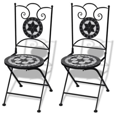 vidaXL 3 Piece Bistro Set Ceramic Tile Black and White