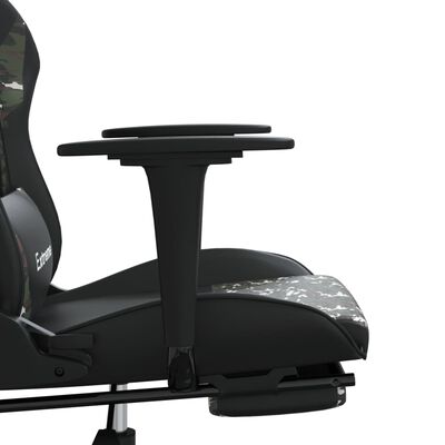 vidaXL Massage Gaming Chair with Footrest Black&Camouflage Faux Leather