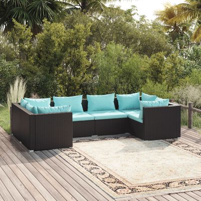 vidaXL 6 Piece Patio Lounge Set with Cushions Poly Rattan Black