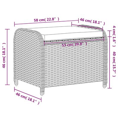 vidaXL Patio Stool with Cushion Gray 22.8"x18.1"x18.1" Poly Rattan