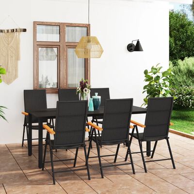 vidaXL 7 Piece Patio Dining Set Black and Brown