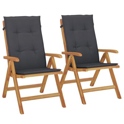 vidaXL Reclining Patio Chairs with Cushions 2 pcs Solid Wood Teak