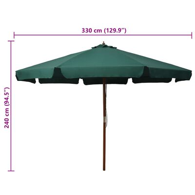 vidaXL Garden Parasol with Wooden Pole 129.9" Green