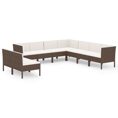 vidaXL 9 Piece Patio Lounge Set with Cushions Poly Rattan Brown